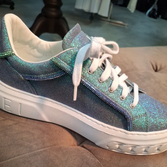 Casadei blue/green sparkle platform sneakers